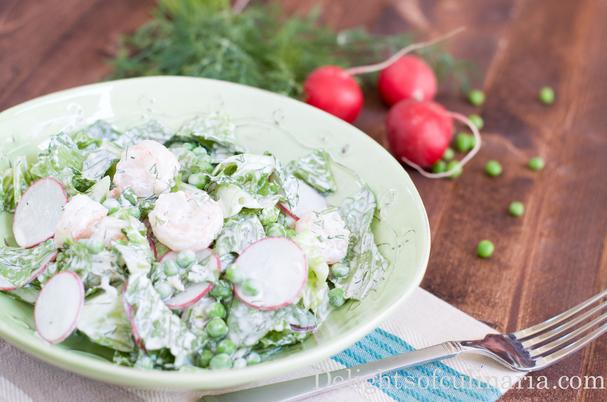 Shimp, Pea, and Radish Salad with Herb Yogurt Dressing