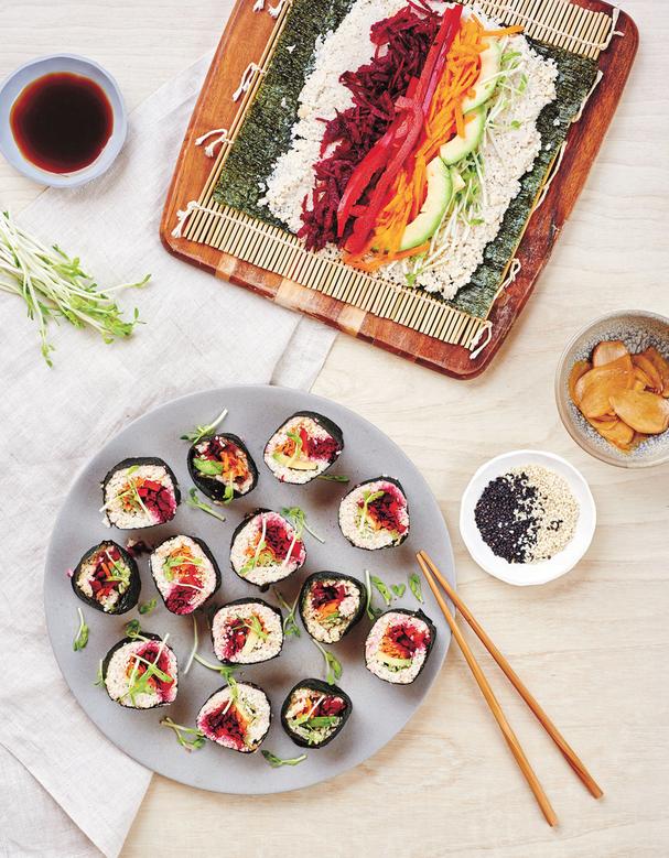 Raw Rainbow Vegetable Sushi with Quick Pickled Ginger