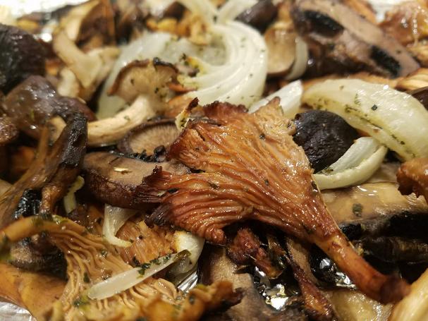 Roasted mushrooms and onions