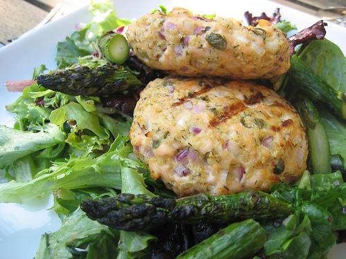 Keto Salmon Cakes with Asparagus and Greens