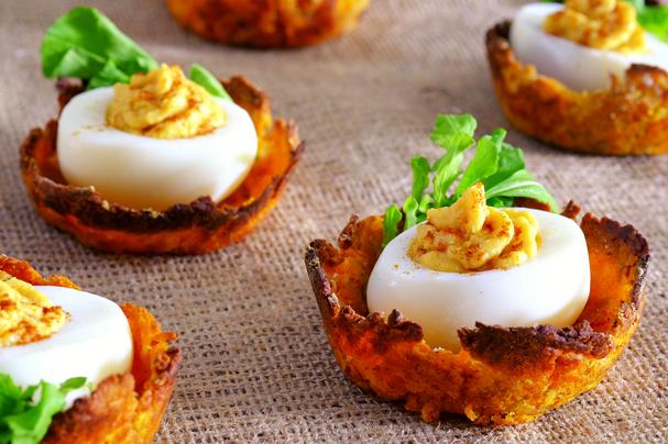 Deviled Eggs on Sweet Potato Nests