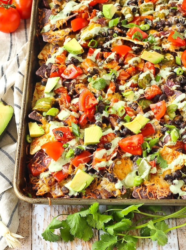 Vegetarian nachos with Creamy Cilantro-Lime Dressing