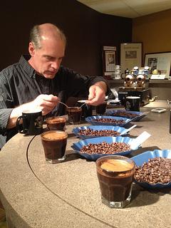 cupping coffee