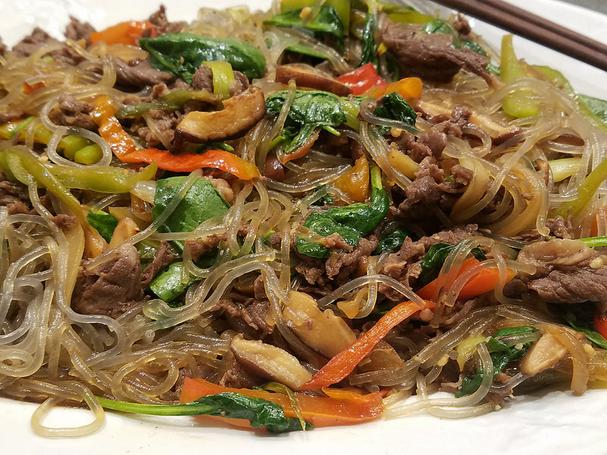 Beef bulgogi with sweet potato noodles and vegetables