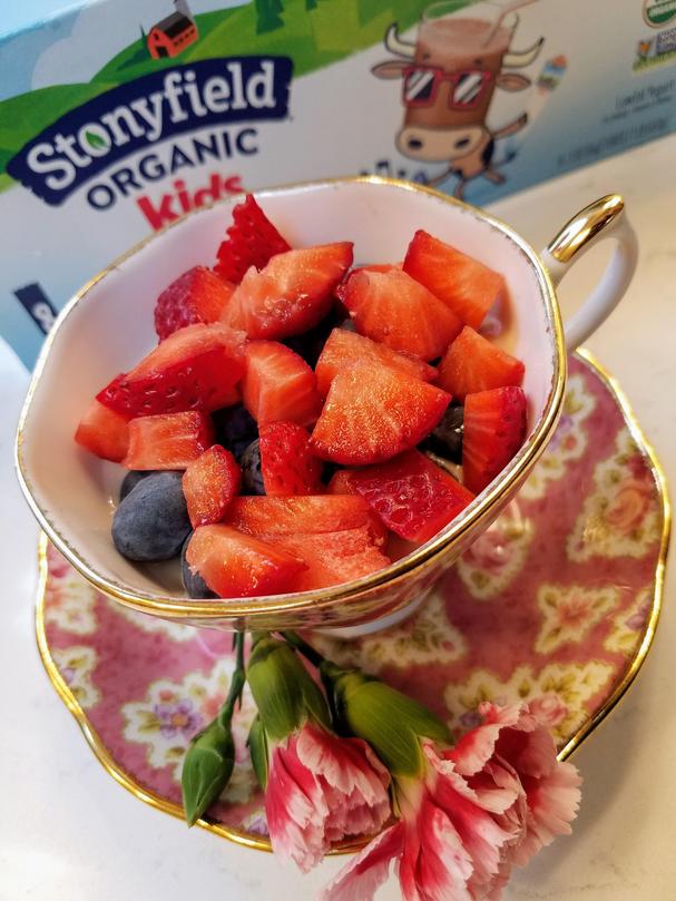 Stonyfield yogurt parfait with strawberries