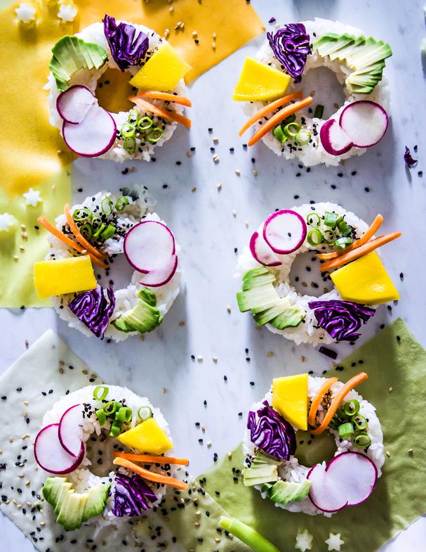 Vegetarian Rainbow Sushi Rolls